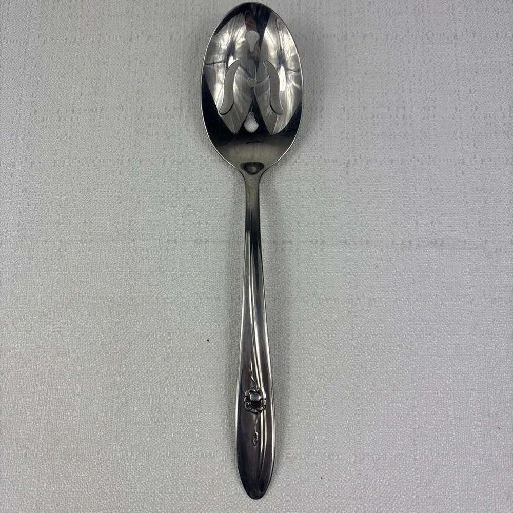 Sears Roebuck‎ Provincial Rose Pierced Slotted Serving Spoon 8 3/8